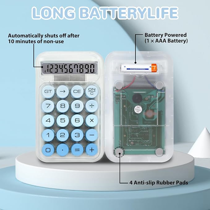 Cute Calculator, Mechanical Switch Calculator, Calculators Desktop | 10 Digits, Desk Calculators with Big Buttons and LCD Display, Battery Power, Ideal for School Home Office Basic(Blue)