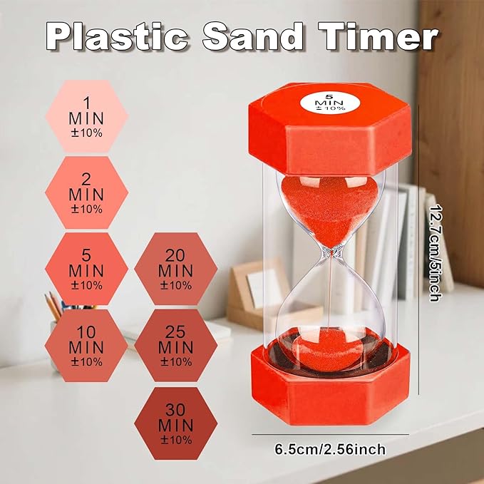 30 Minute Hourglass Sand Timer, Unbreakable Hexagon Sand Clock, Plastic Sand Watch 30 Min, Reloj De Arena 30 Minutos, Colorful Hour Glass Sandglass for Classroom Games(Red)