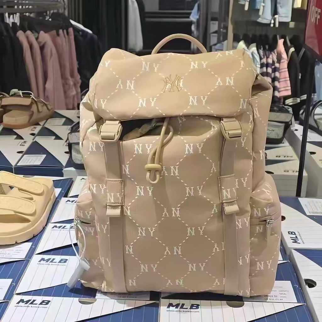 Beige NY Diamond Monogram Drawstring Backpack