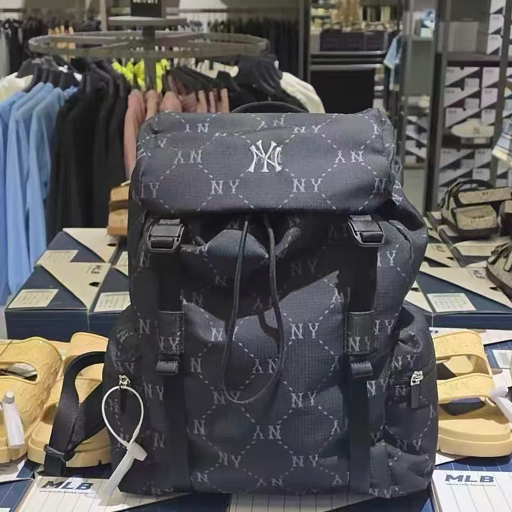 Beige NY Diamond Monogram Drawstring Backpack